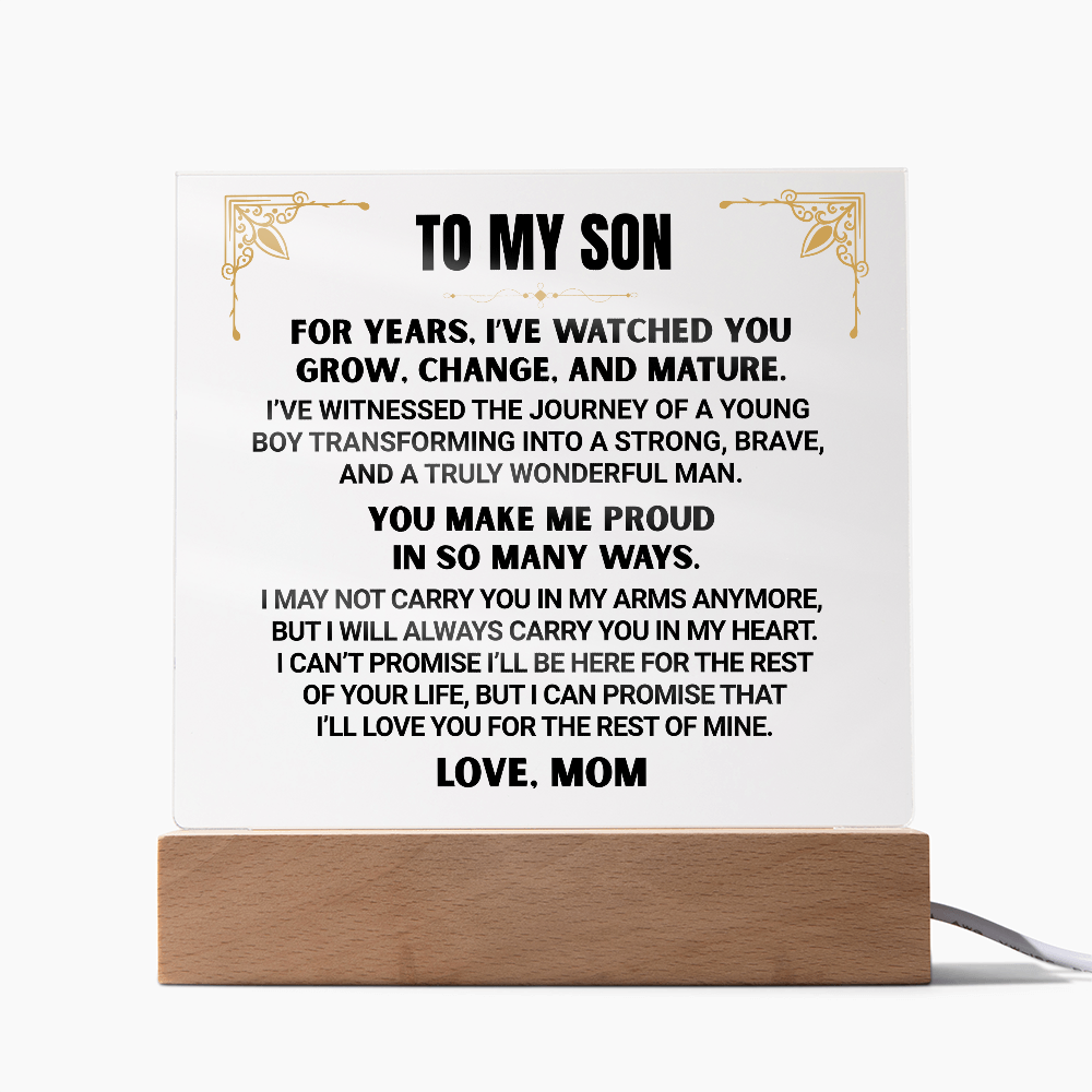 I've Watched You Grow, To My Son | From Mom Acrylic Square Plaque