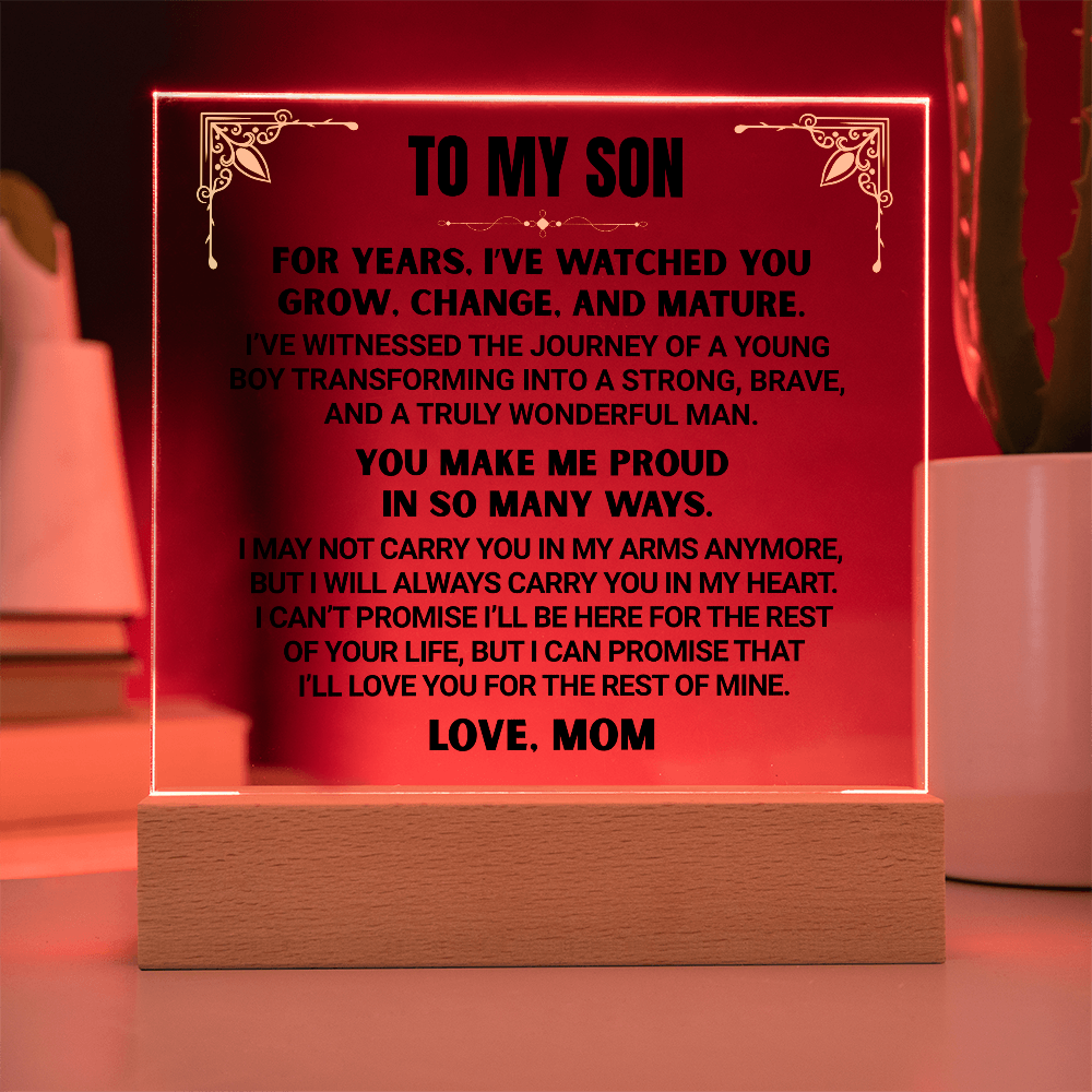 I've Watched You Grow, To My Son | From Mom Acrylic Square Plaque