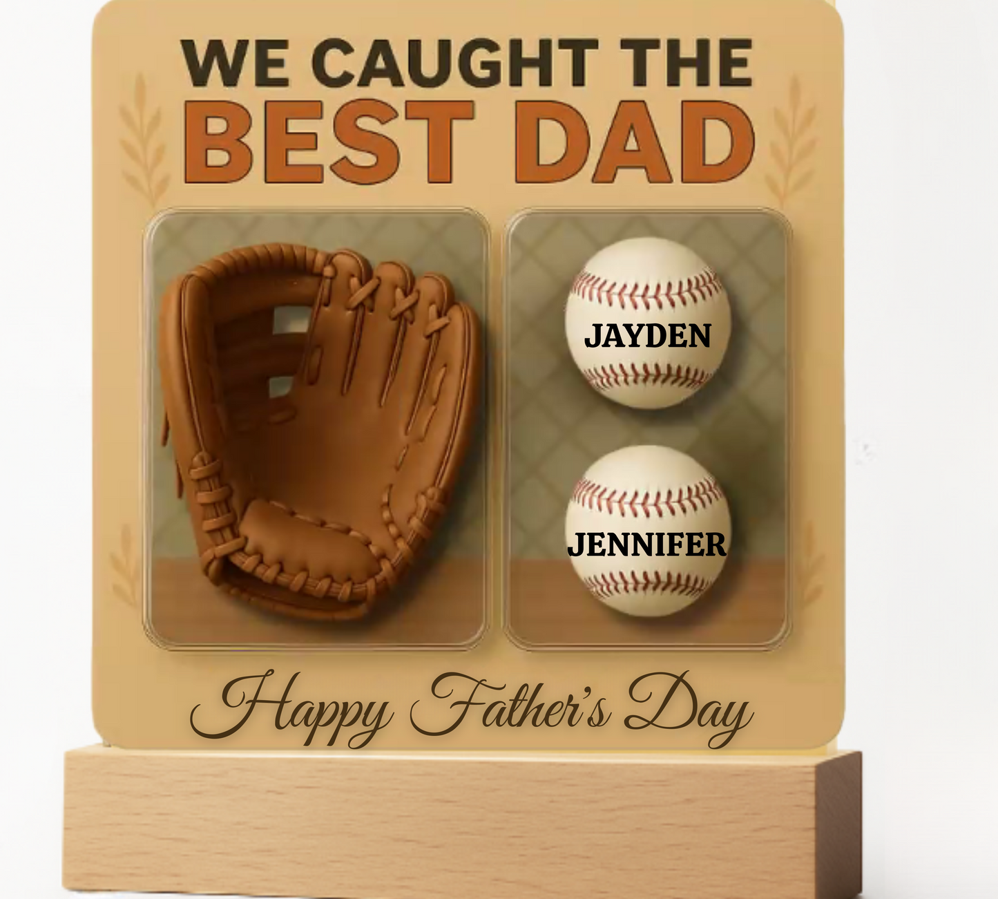 We Caught the Best Dad | Personalized Baseball Glove Acrylic Plaque