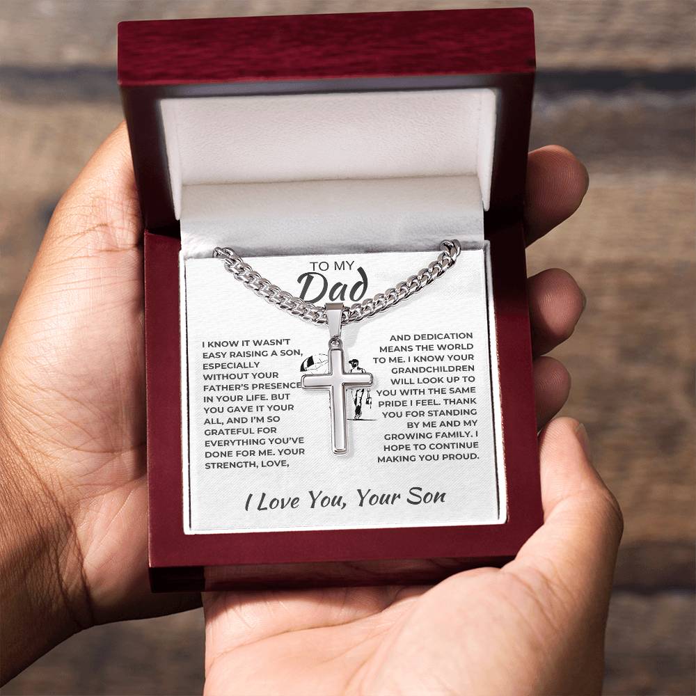 Cuban Link Chain with Artisan Cross  Son To Dad