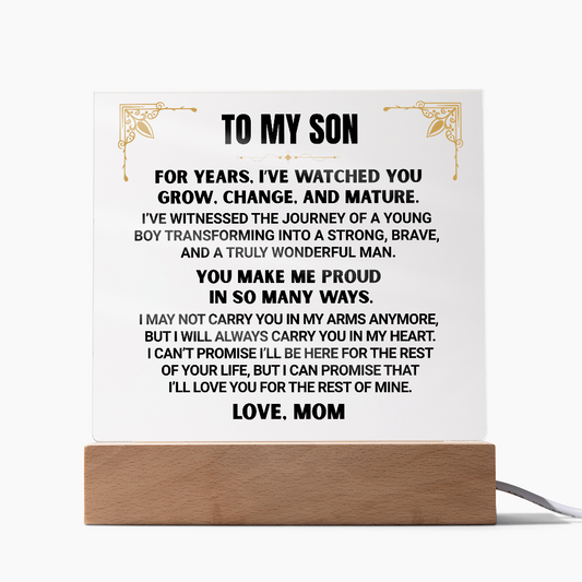 I've Watched You  Grow, To My Son | From Mom Acrylic Square Plaque