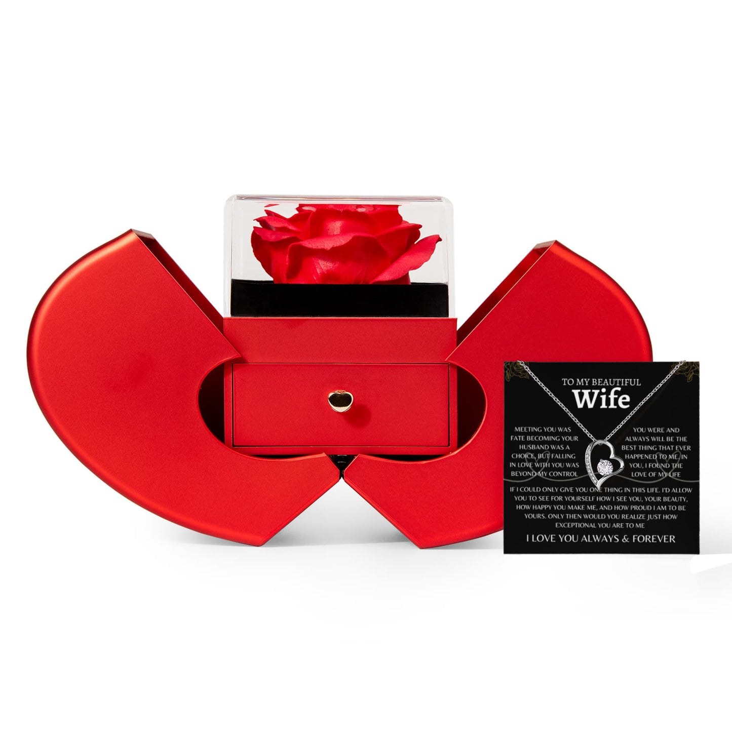 If I Could Only Give You One Thing | Forever Love Necklace with Red Heart Rose Gift Box