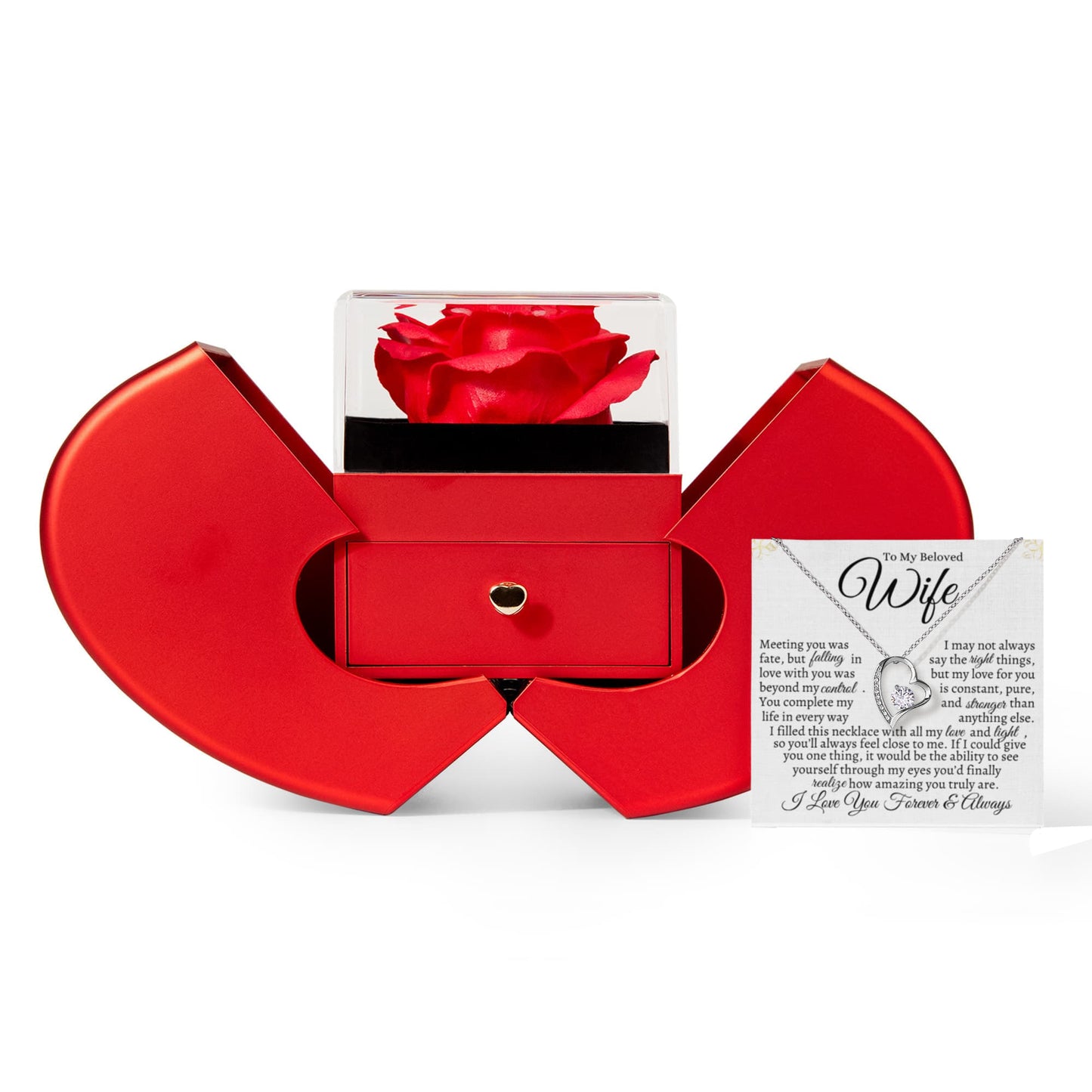 I May Not Always Say The Right Things I Forever Love Necklace with Red Heart Rose Box