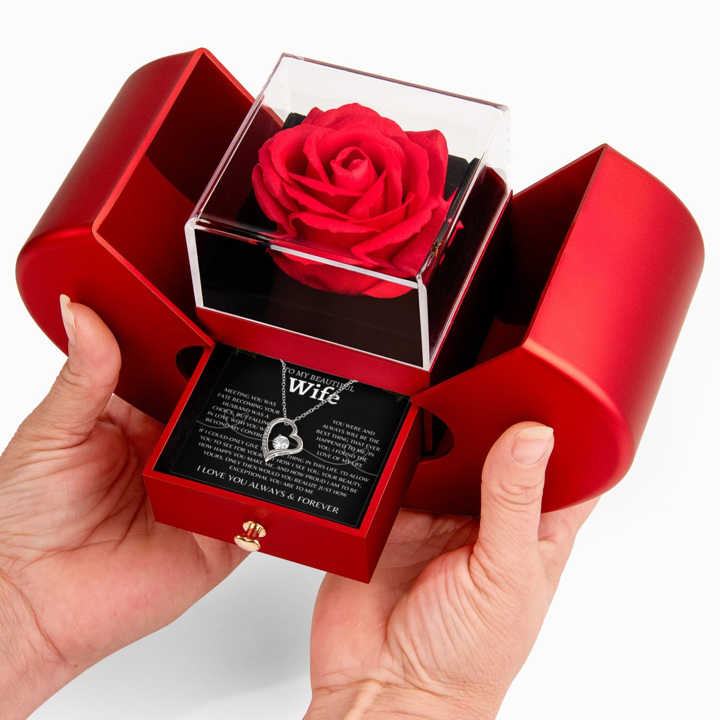 If I Could Only Give You One Thing | Forever Love Necklace with Red Heart Rose Gift Box