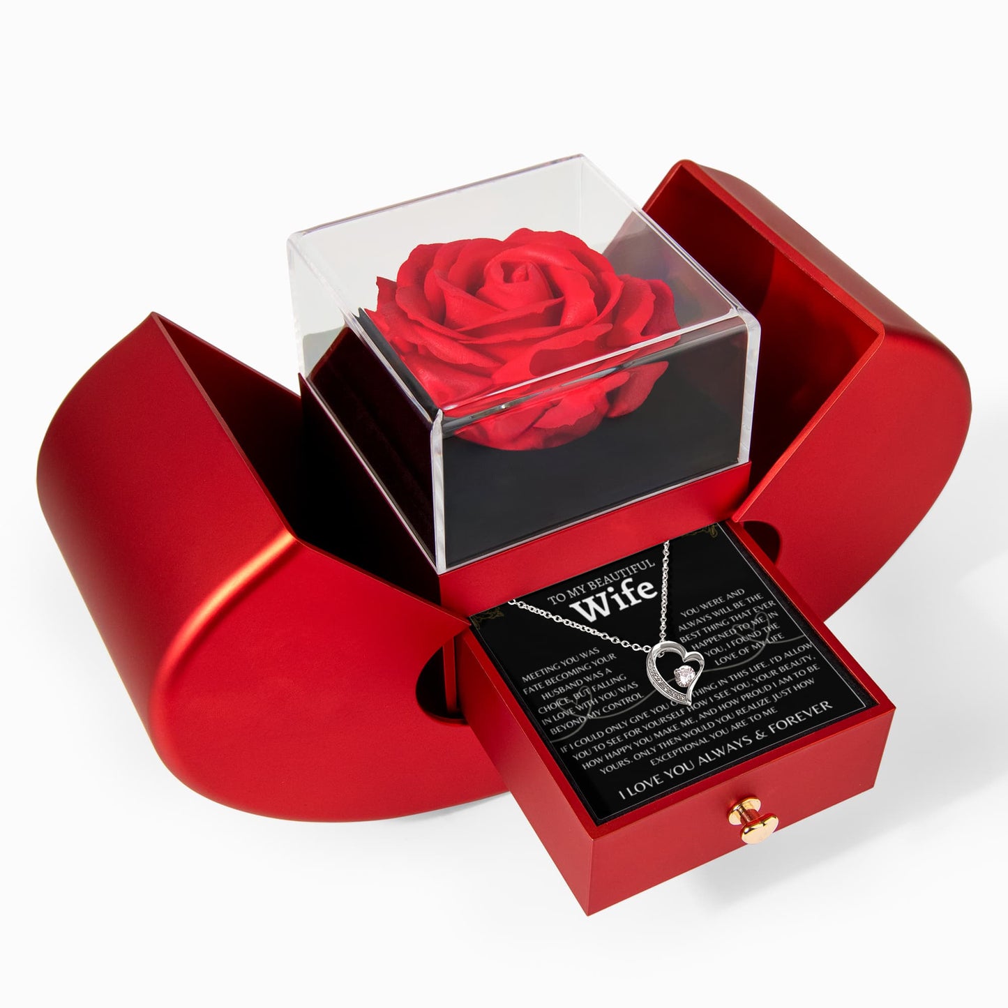 If I Could Only Give You One Thing | Forever Love Necklace with Red Heart Rose Gift Box