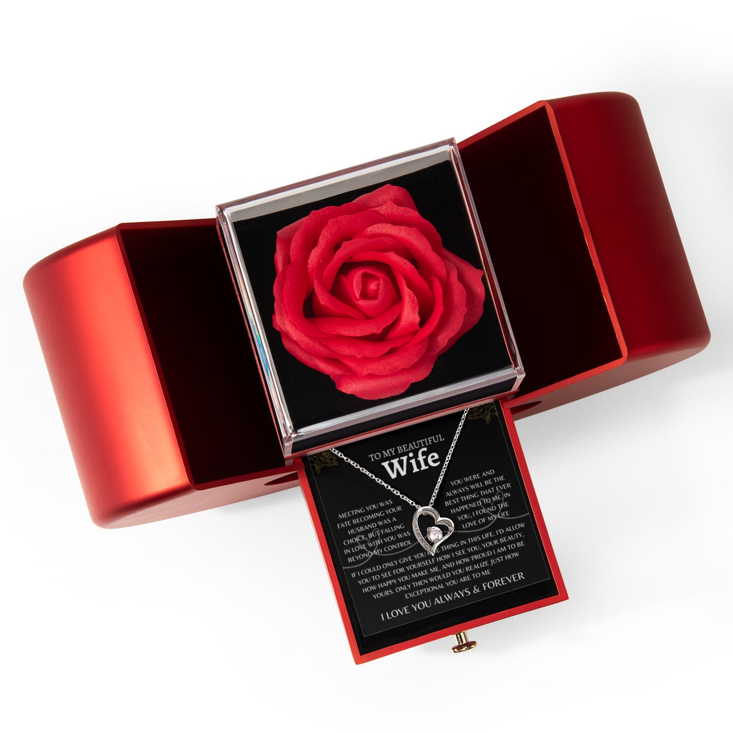 If I Could Only Give You One Thing | Forever Love Necklace with Red Heart Rose Gift Box