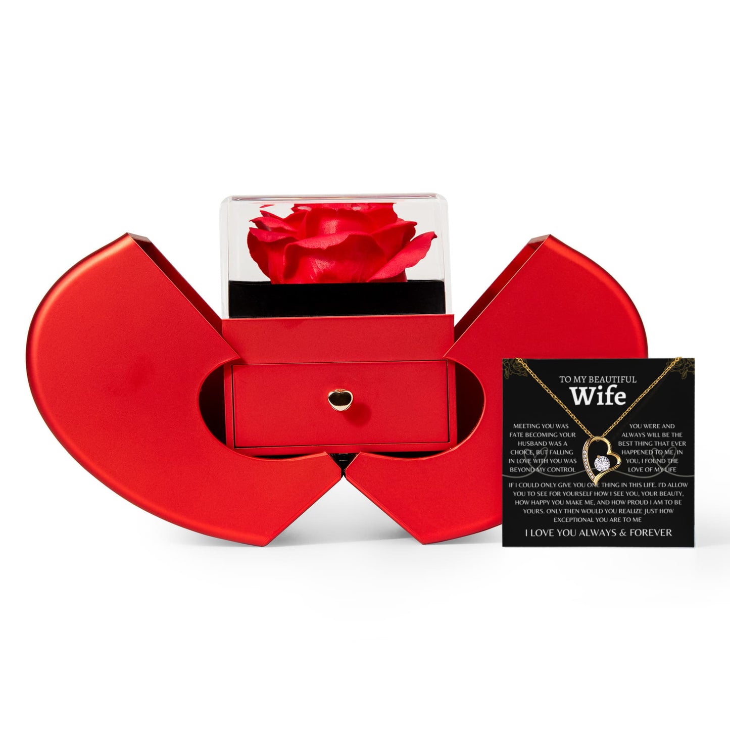 If I Could Only Give You One Thing | Forever Love Necklace with Red Heart Rose Gift Box