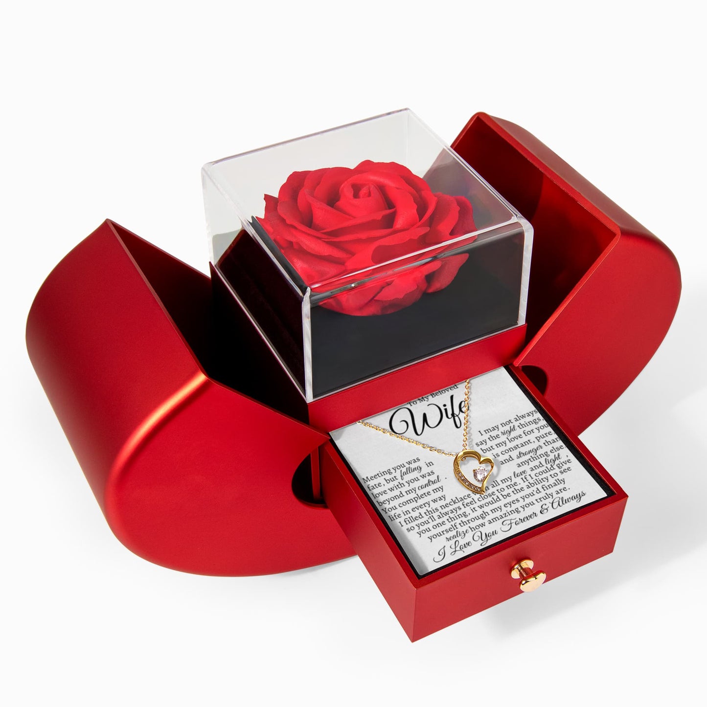 I May Not Always Say The Right Things I Forever Love Necklace with Red Heart Rose Box