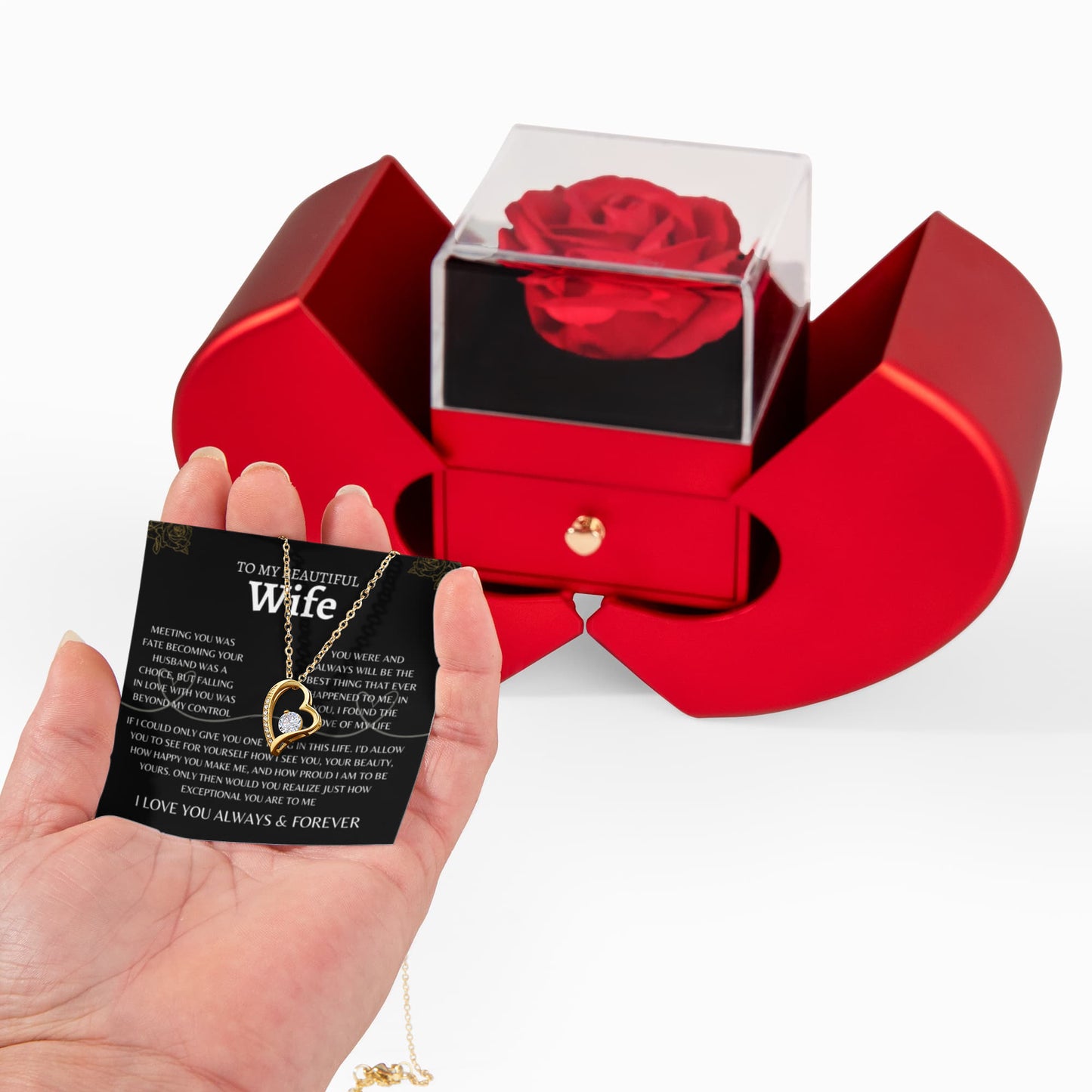 If I Could Only Give You One Thing | Forever Love Necklace with Red Heart Rose Gift Box