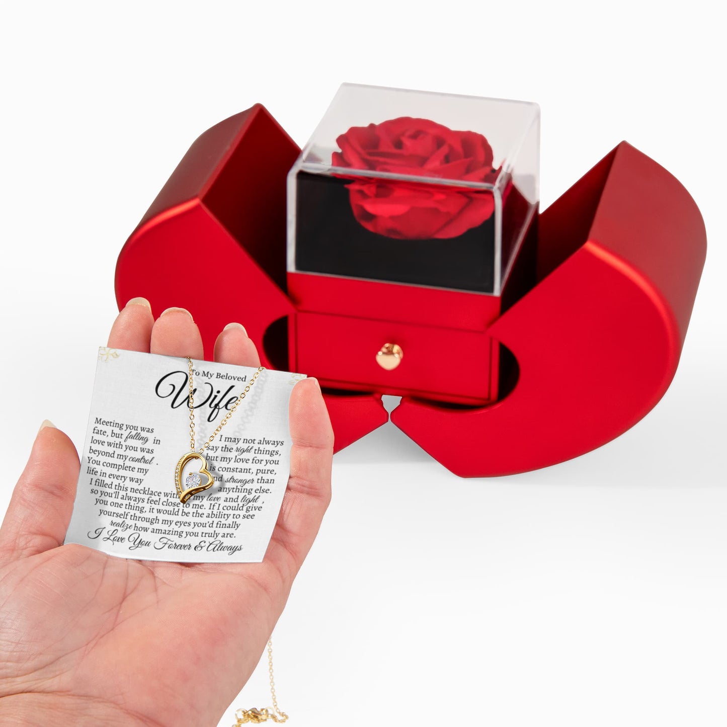 I May Not Always Say The Right Things I Forever Love Necklace with Red Heart Rose Box
