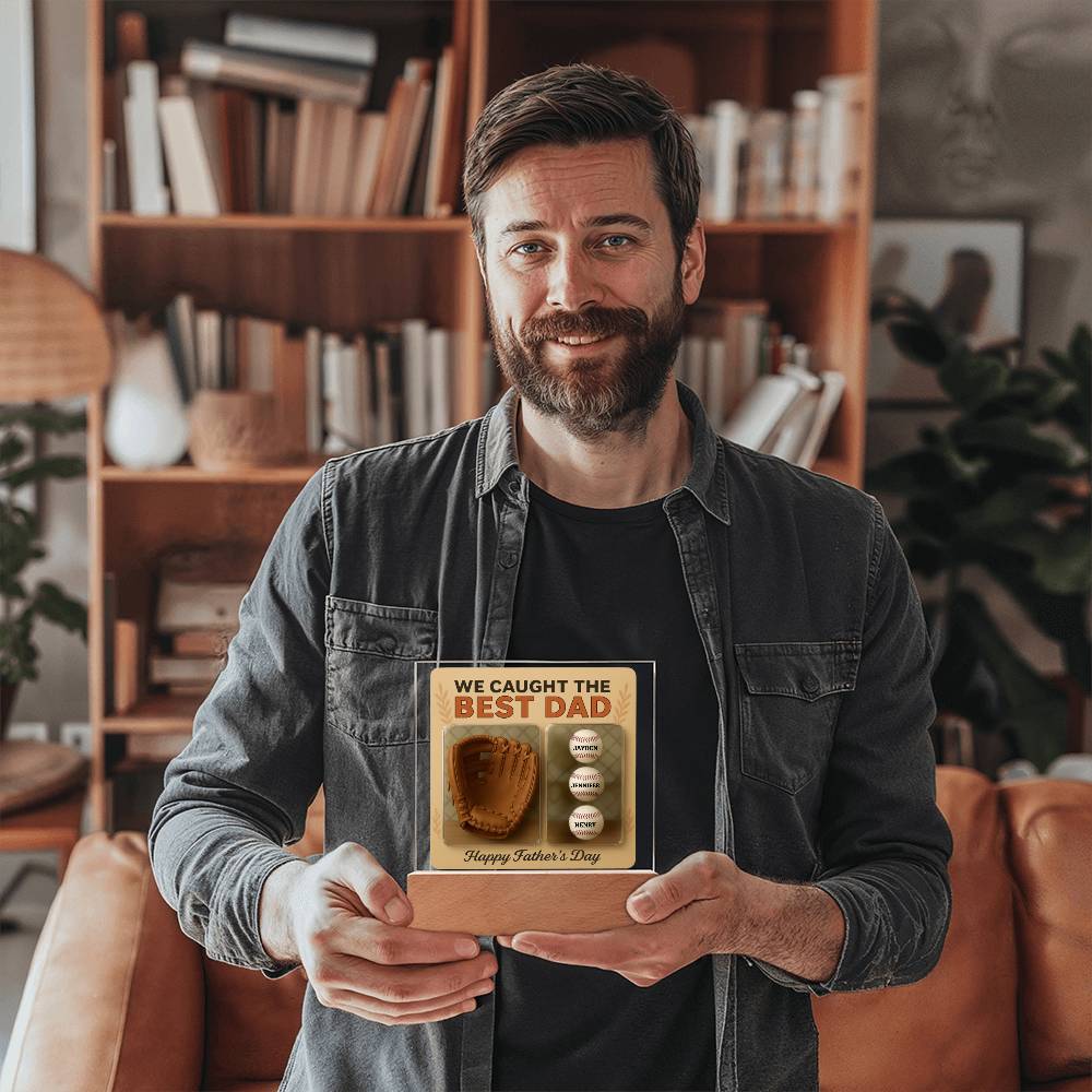 We Caught the Best Dad | Personalized Baseball Glove Acrylic Plaque